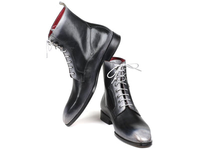 Paul Parkman Men's Gray Burnished Leather Lace - Up Boots (IDBT535 - GRY)