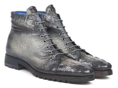 Paul Parkman Men's Gray Croco Embossed Leather Boots (12811 GRY)