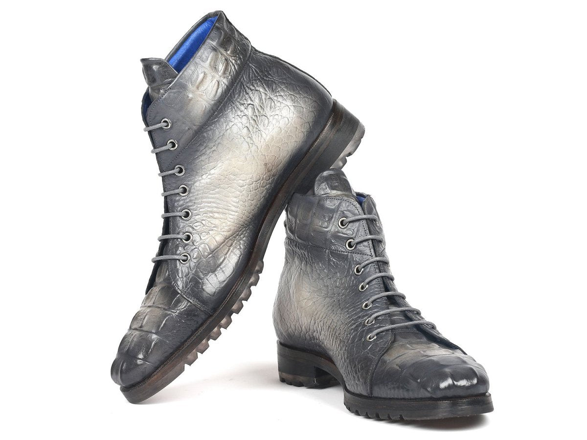 Paul Parkman Men's Gray Croco Embossed Leather Boots (12811 GRY)