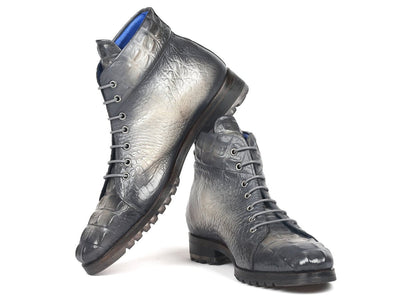 Paul Parkman Men's Gray Croco Embossed Leather Boots (12811 GRY)
