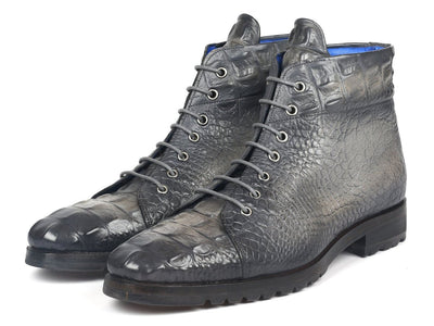 Paul Parkman Men's Gray Croco Embossed Leather Boots (12811 GRY)