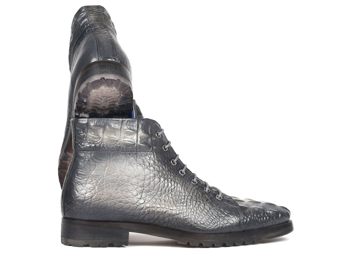 Paul Parkman Men's Gray Croco Embossed Leather Boots (12811 GRY)