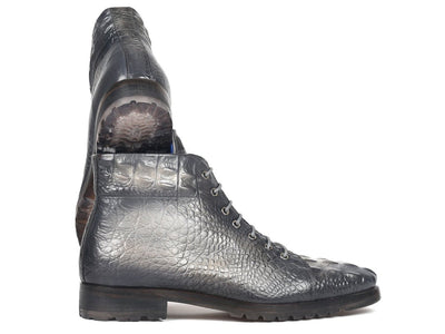 Paul Parkman Men's Gray Croco Embossed Leather Boots (12811 GRY)