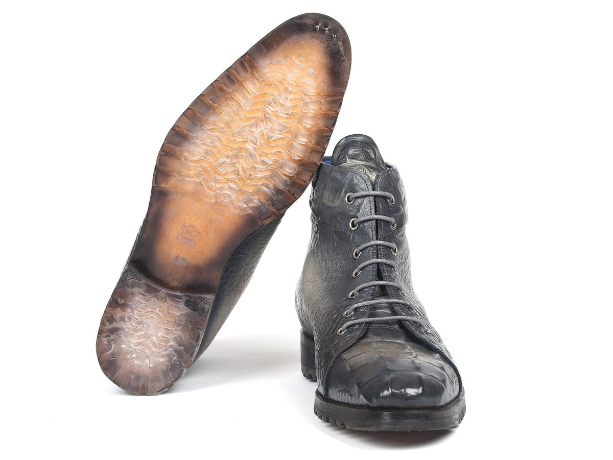 Paul Parkman Men's Gray Croco Embossed Leather Boots (12811 GRY)