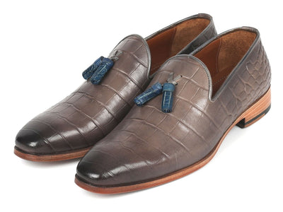 Paul Parkman Men's Gray Crocodile Embossed Calfskin Tassel Loafer (ID745GRY96)