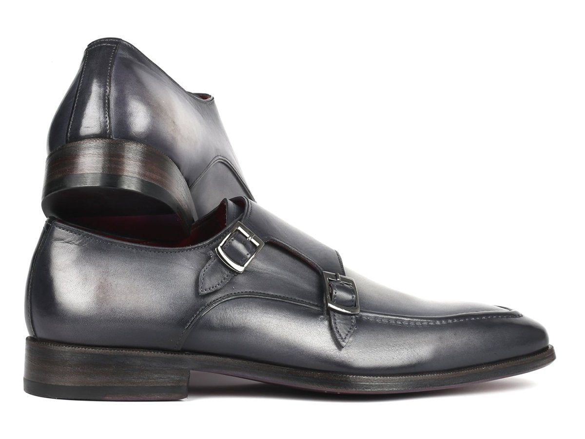 Paul Parkman Men's Gray Leather Double Monkstrap Shoes (IDSW534GY)