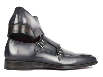Paul Parkman Men's Gray Leather Double Monkstrap Shoes (IDSW534GY)