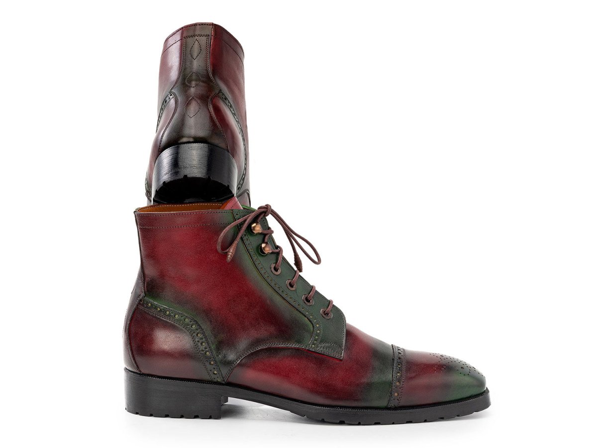 Paul Parkman Men's Green and Brown Hand Painted Cap Toe Boots (IDBT9566 BRG)