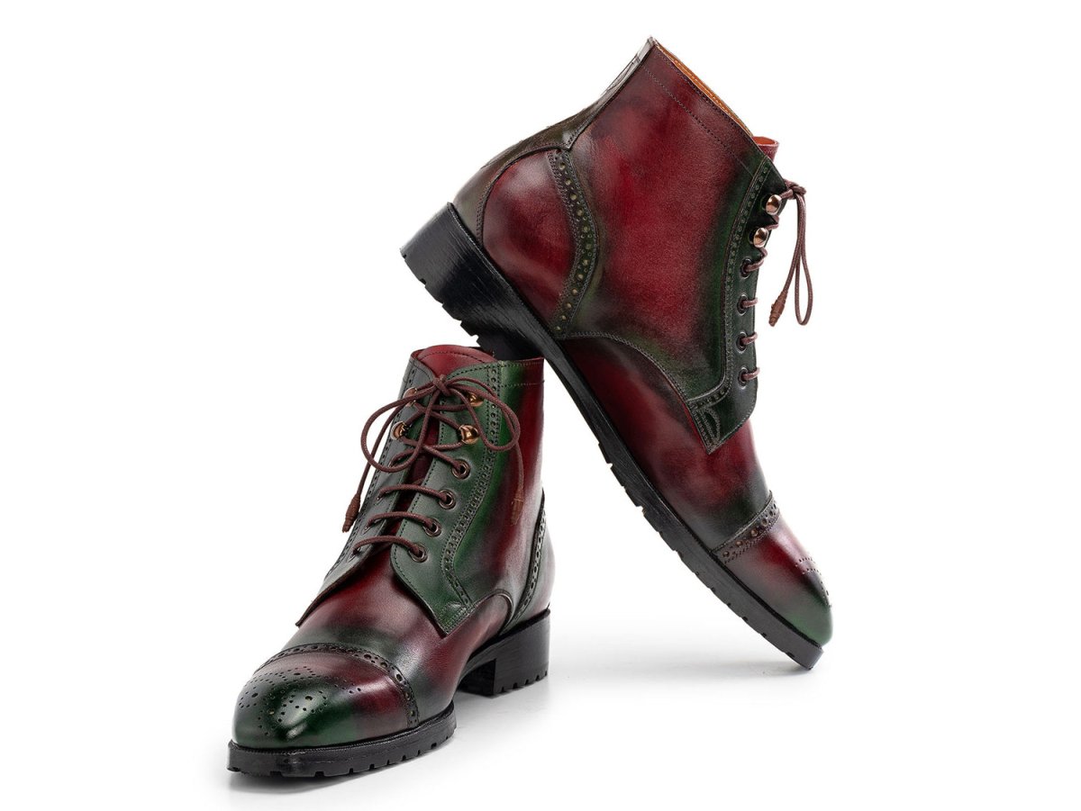 Paul Parkman Men's Green and Brown Hand Painted Cap Toe Boots (IDBT9566 BRG)