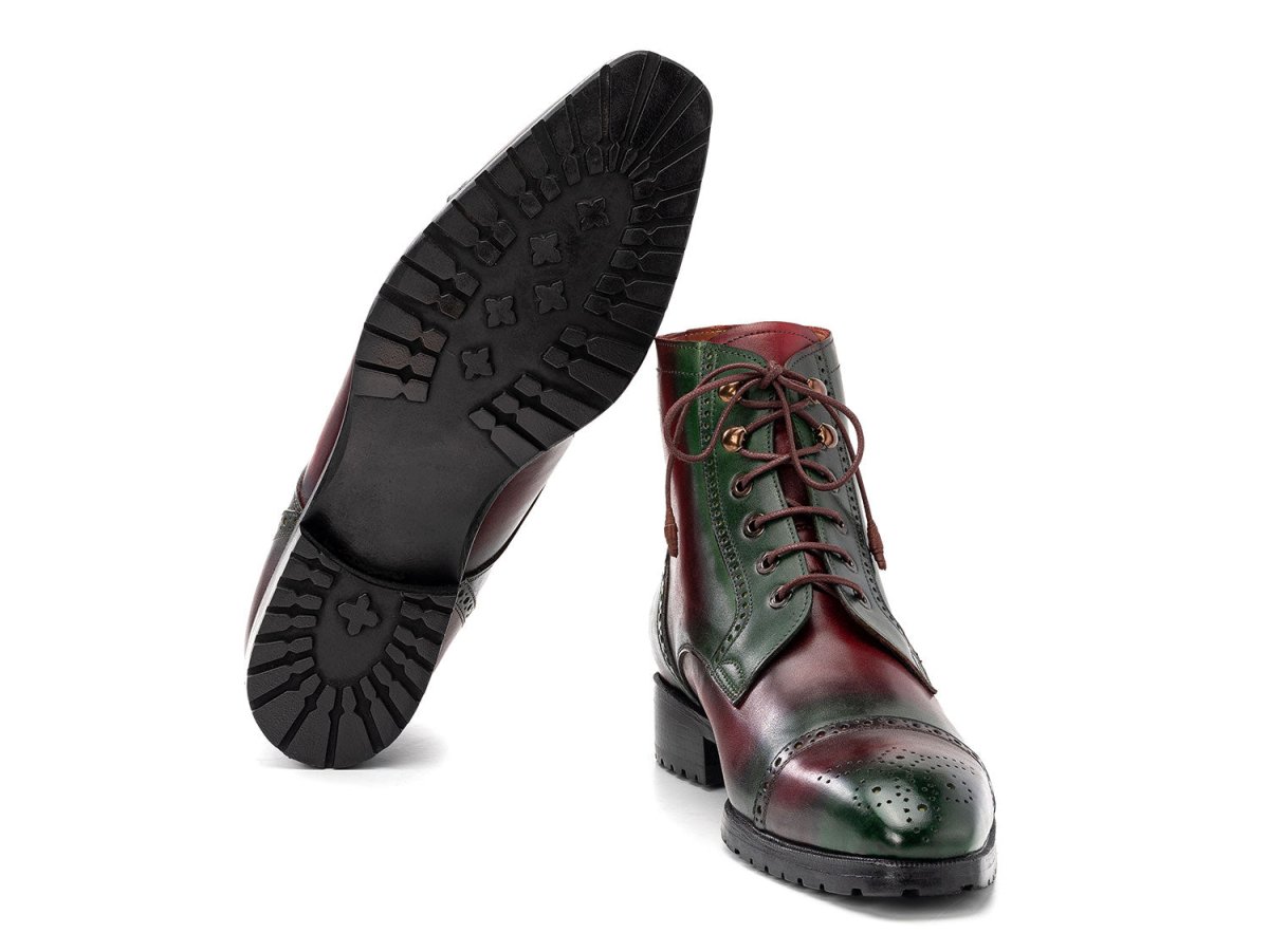 Paul Parkman Men's Green and Brown Hand Painted Cap Toe Boots (IDBT9566 BRG)