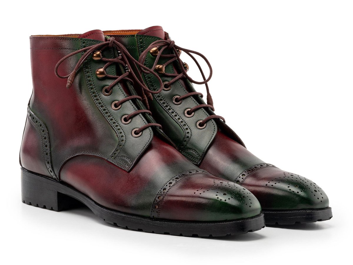 Paul Parkman Men's Green and Brown Hand Painted Cap Toe Boots (IDBT9566 BRG)