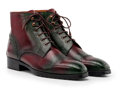 Paul Parkman Men's Green and Brown Hand Painted Cap Toe Boots (IDBT9566 BRG)