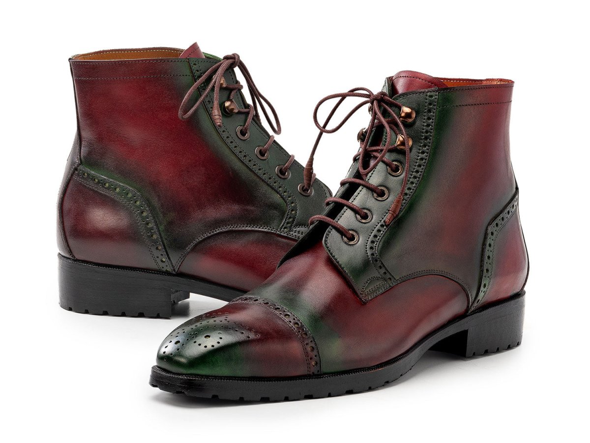 Paul Parkman Men's Green and Brown Hand Painted Cap Toe Boots (IDBT9566 BRG)