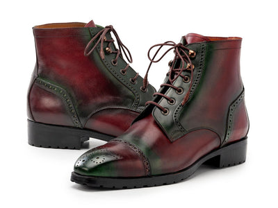 Paul Parkman Men's Green and Brown Hand Painted Cap Toe Boots (IDBT9566 BRG)