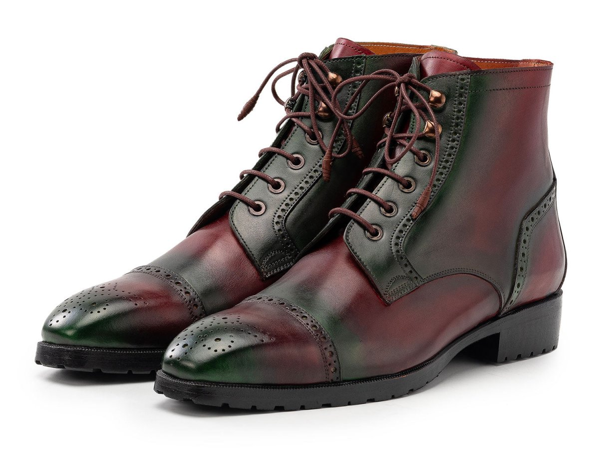 Paul Parkman Men's Green and Brown Hand Painted Cap Toe Boots (IDBT9566 BRG)