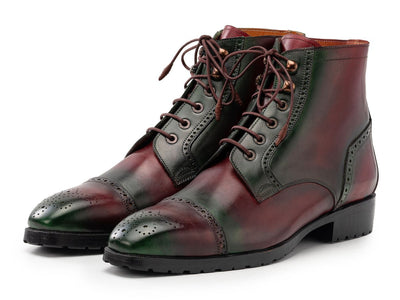 Paul Parkman Men's Green and Brown Hand Painted Cap Toe Boots (IDBT9566 BRG)