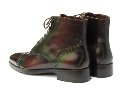 Paul Parkman Men's Green and Brown Hand Painted Cap Toe Boots