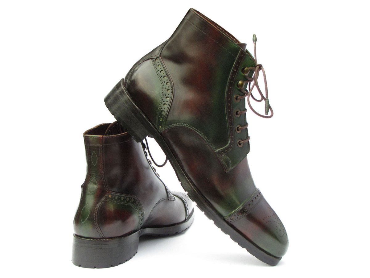 Paul Parkman Men's Green and Brown Hand Painted Cap Toe Boots