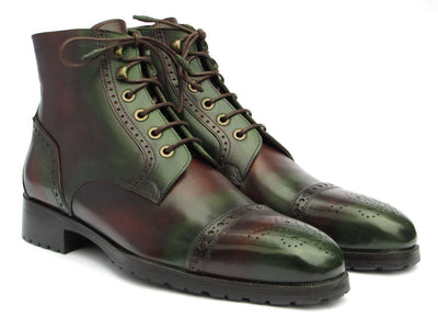Paul Parkman Men's Green and Brown Hand Painted Cap Toe Boots