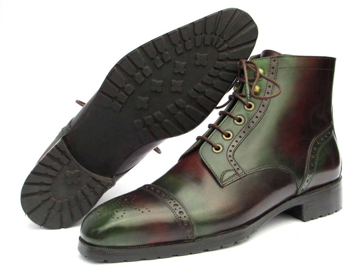 Paul Parkman Men's Green and Brown Hand Painted Cap Toe Boots