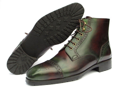 Paul Parkman Men's Green and Brown Hand Painted Cap Toe Boots