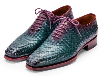 Paul Parkman Men's Green and Purple Woven Leather Oxfords (ID044WN77)