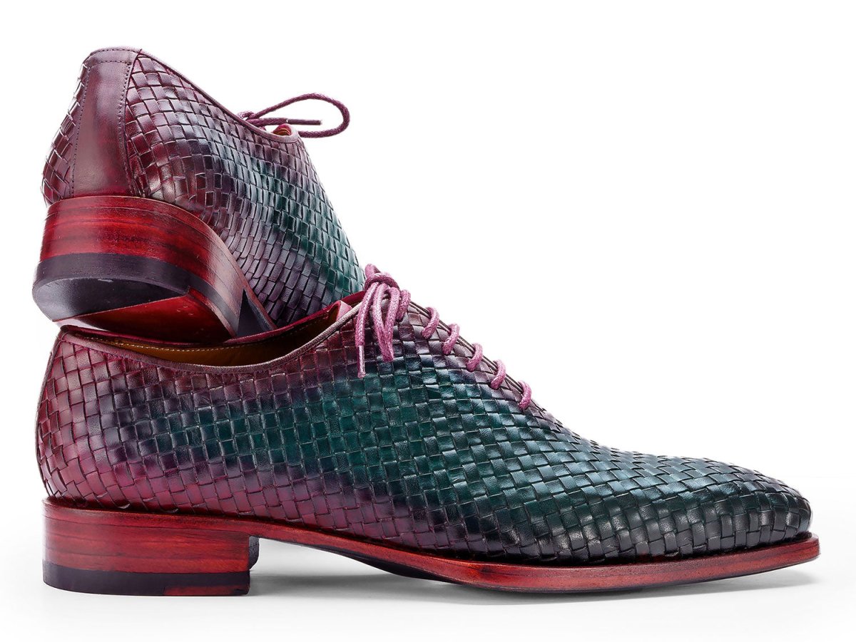 Paul Parkman Men's Green and Purple Woven Leather Oxfords (ID044WN77)