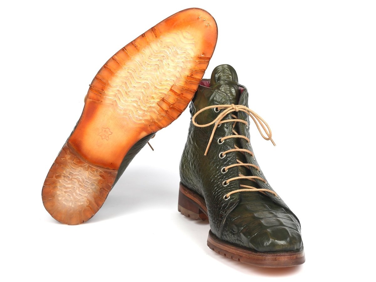 Paul Parkman Men's Green Croco Embossed Leather Boots (12811 GRN)