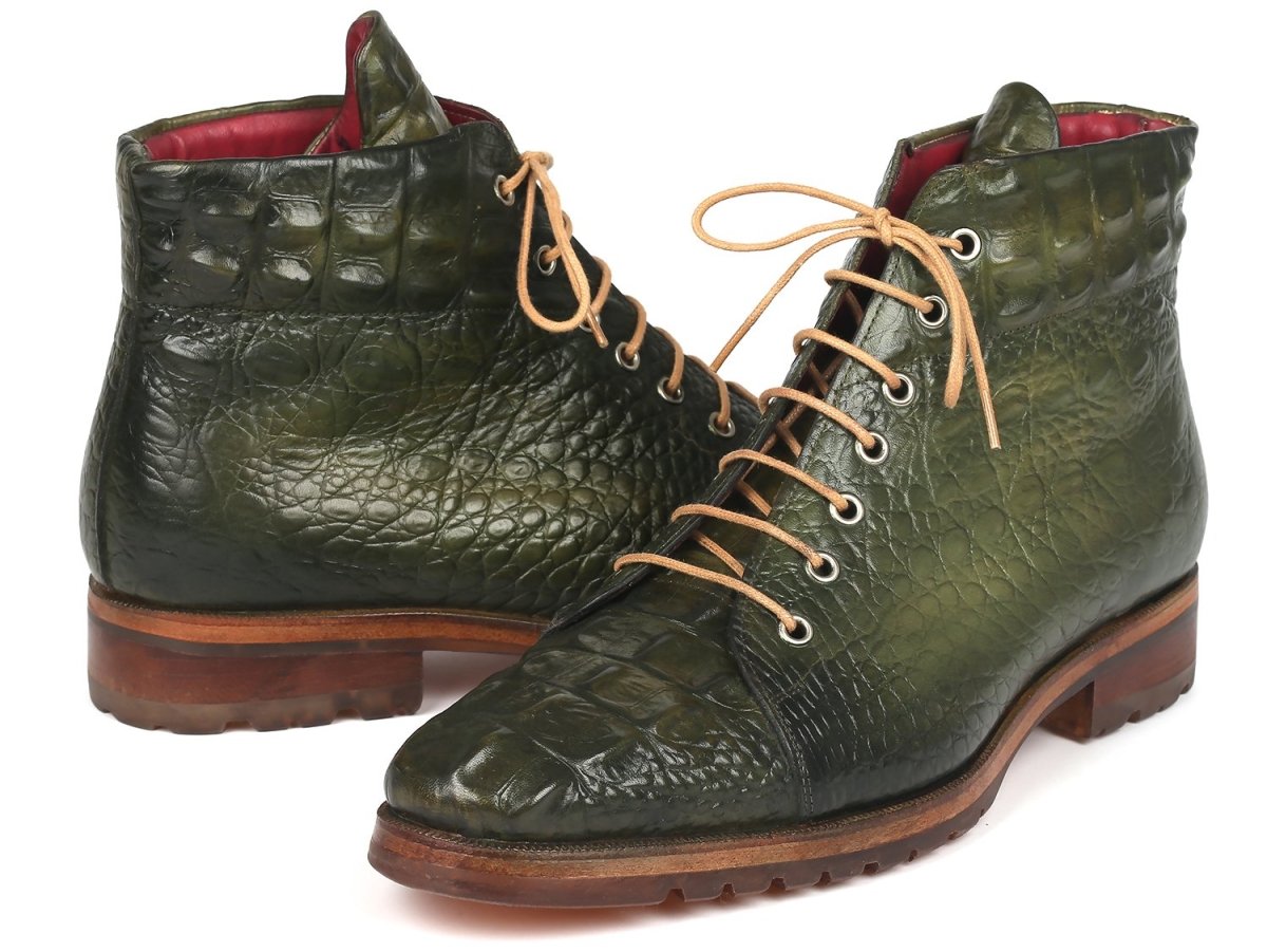 Paul Parkman Men's Green Croco Embossed Leather Boots (12811 GRN)