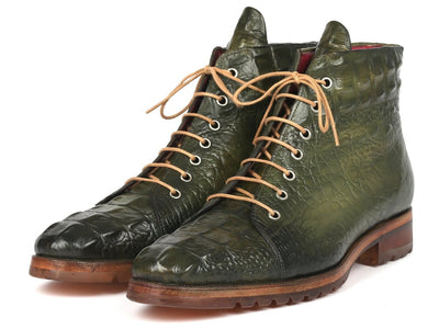 Paul Parkman Men's Green Croco Embossed Leather Boots (12811 GRN)