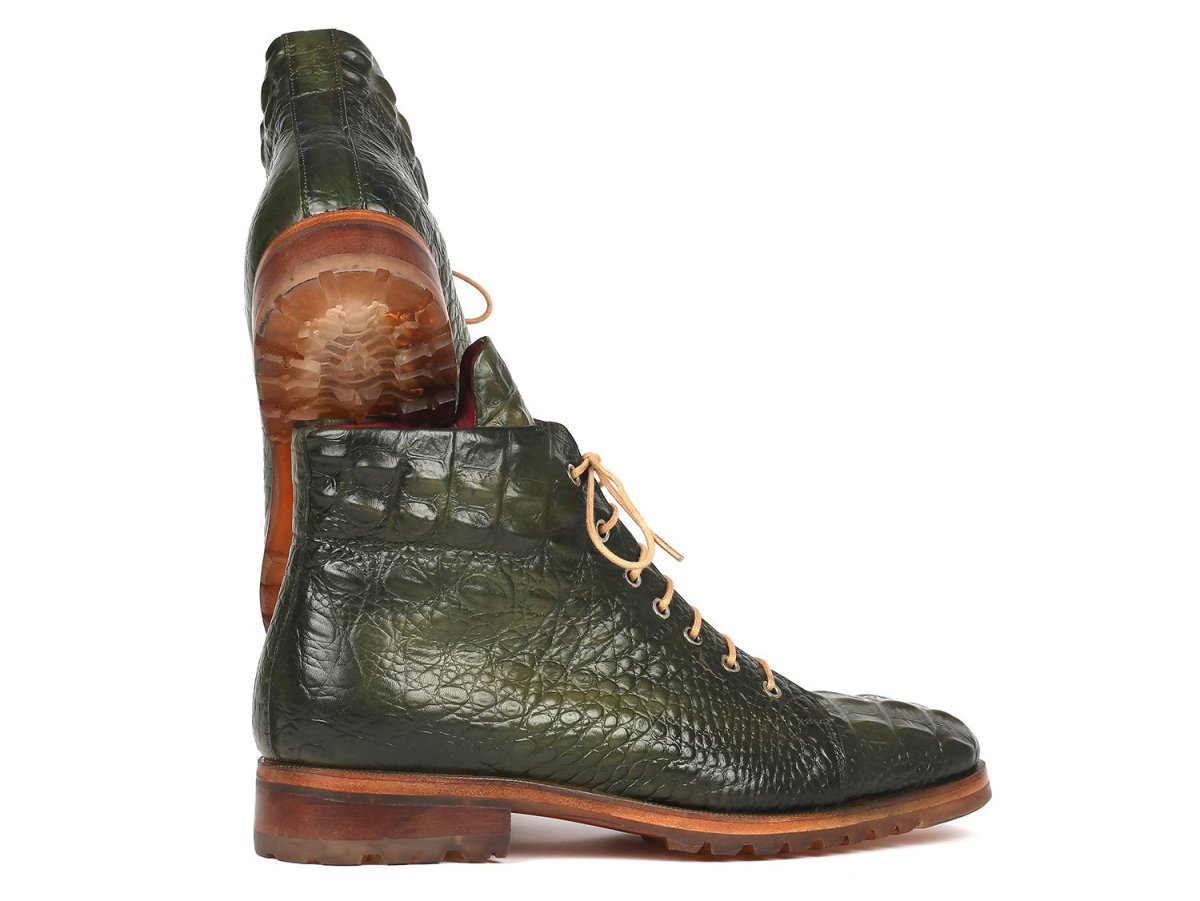 Paul Parkman Men's Green Croco Embossed Leather Boots (12811 GRN)