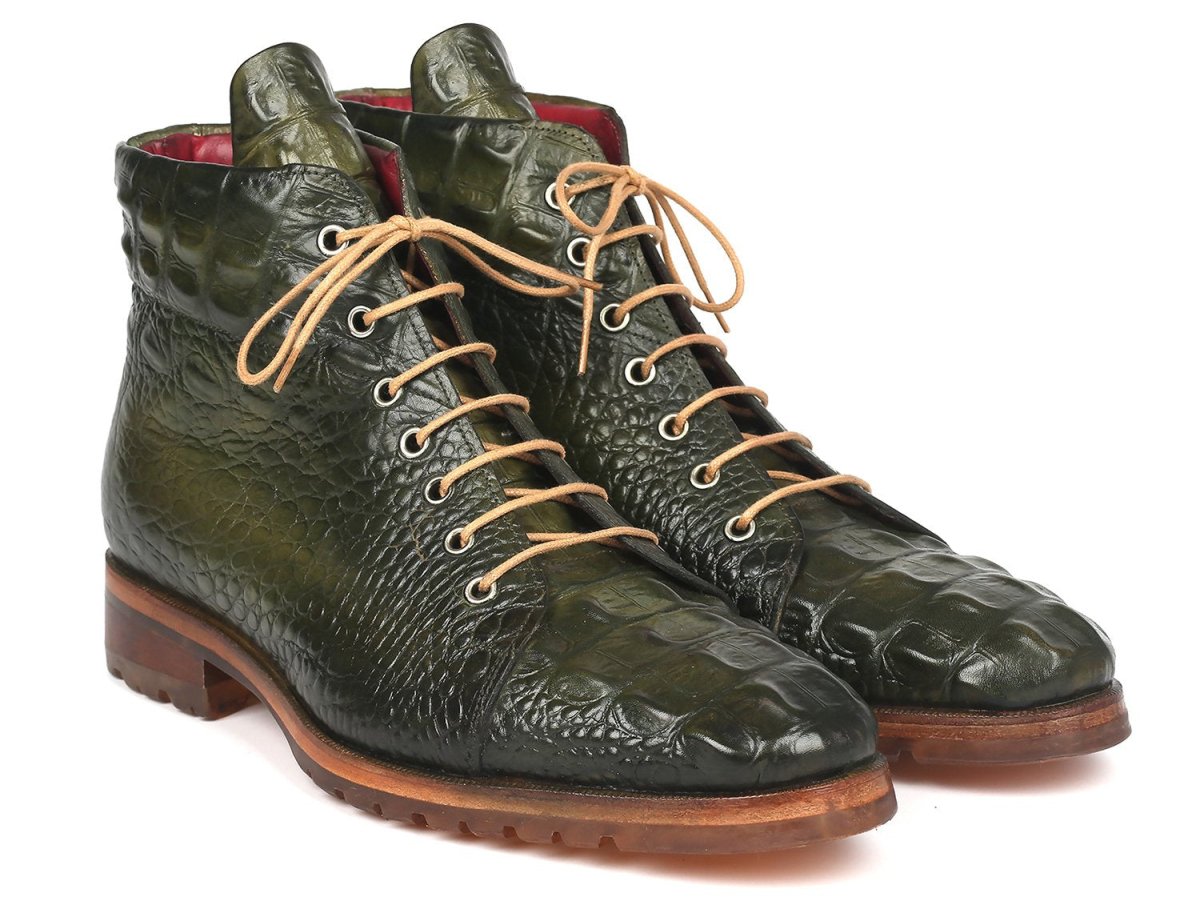 Paul Parkman Men's Green Croco Embossed Leather Boots (12811 GRN)