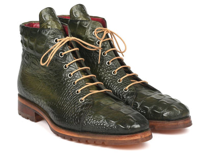 Paul Parkman Men's Green Croco Embossed Leather Boots (12811 GRN)