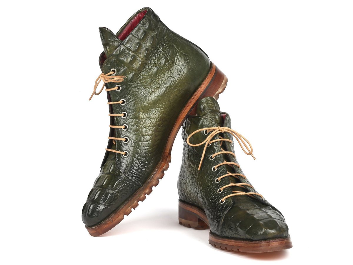Paul Parkman Men's Green Croco Embossed Leather Boots (12811 GRN)