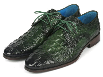 Paul Parkman Men's Green Croco Textured Leather Derby Shoes (ID1438GRN)
