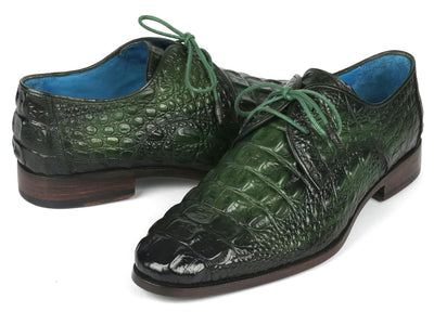 Paul Parkman Men's Green Croco Textured Leather Derby Shoes (ID1438GRN)