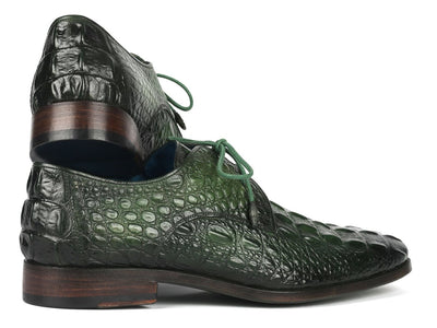 Paul Parkman Men's Green Croco Textured Leather Derby Shoes (ID1438GRN)