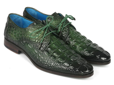 Paul Parkman Men's Green Croco Textured Leather Derby Shoes (ID1438GRN)