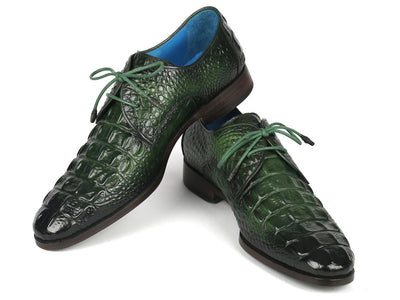 Paul Parkman Men's Green Croco Textured Leather Derby Shoes (ID1438GRN)