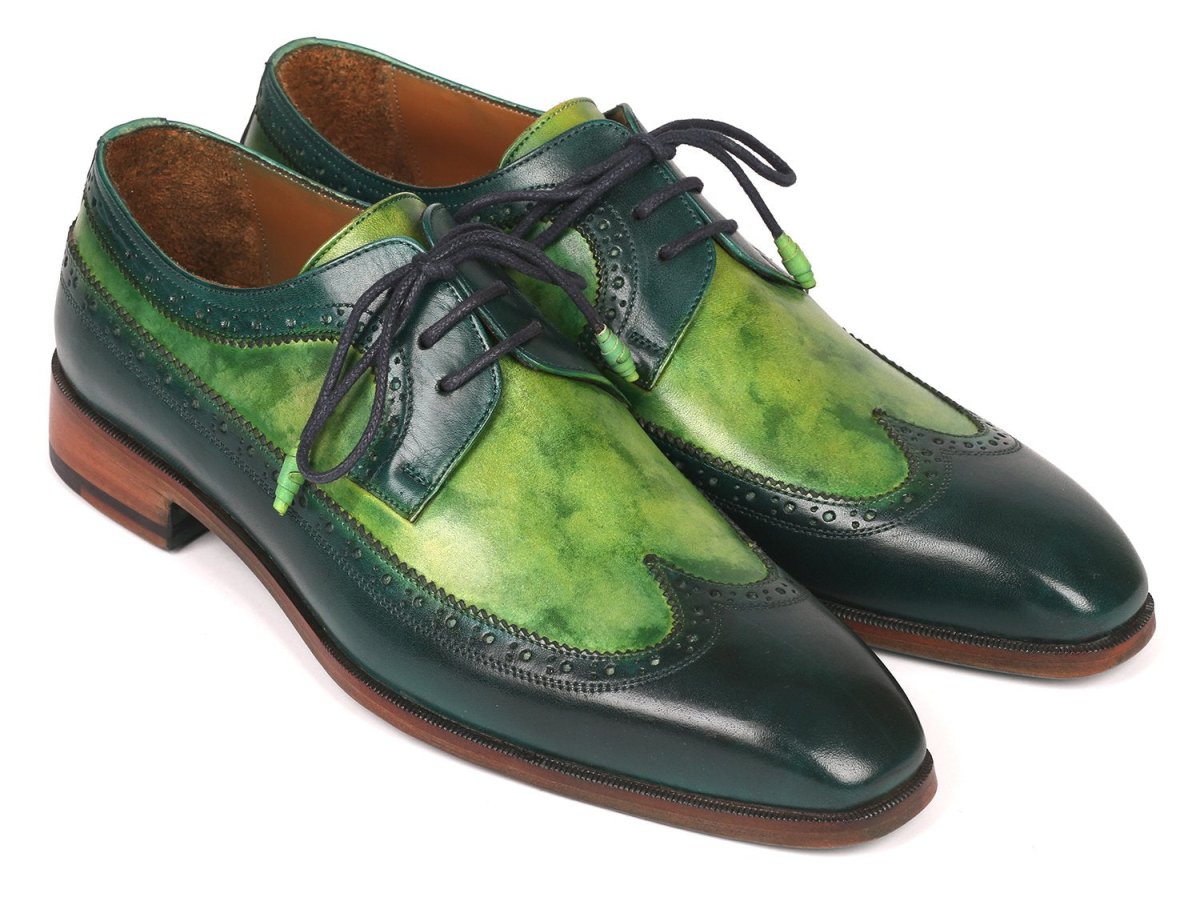 Paul Parkman Men's Green Dual Tone Wingtip Derby Shoes (ID6931GRN)