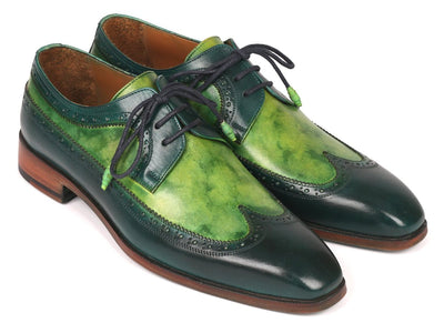 Paul Parkman Men's Green Dual Tone Wingtip Derby Shoes (ID6931GRN)