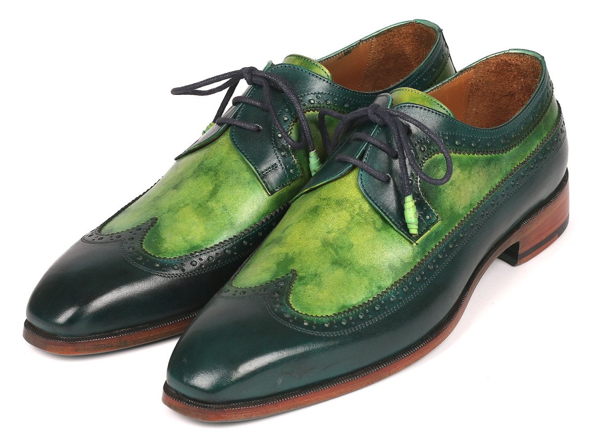 Paul Parkman Men's Green Dual Tone Wingtip Derby Shoes (ID6931GRN)