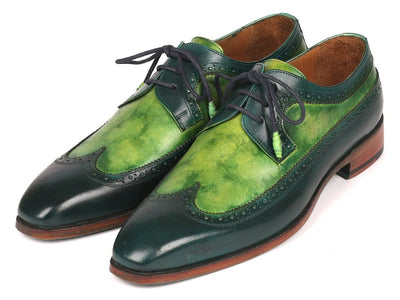 Paul Parkman Men's Green Dual Tone Wingtip Derby Shoes (ID6931GRN)