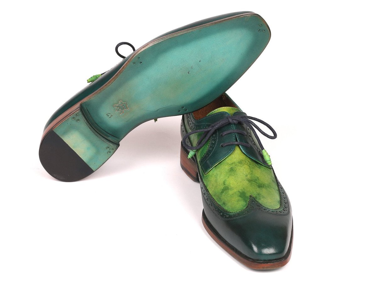 Paul Parkman Men's Green Dual Tone Wingtip Derby Shoes (ID6931GRN)