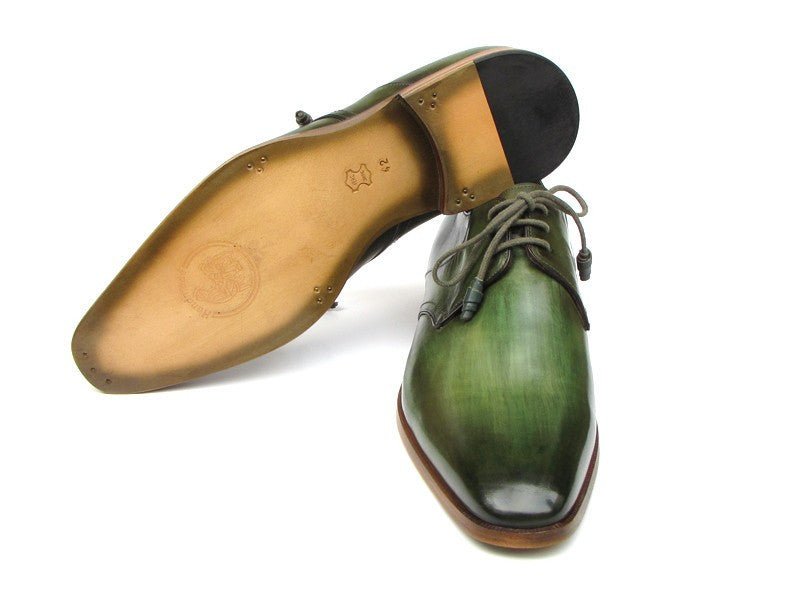 Paul Parkman Men's Green Hand - Painted Derby Shoes Leather Upper and Leather Sole (ID059 - GREEN)