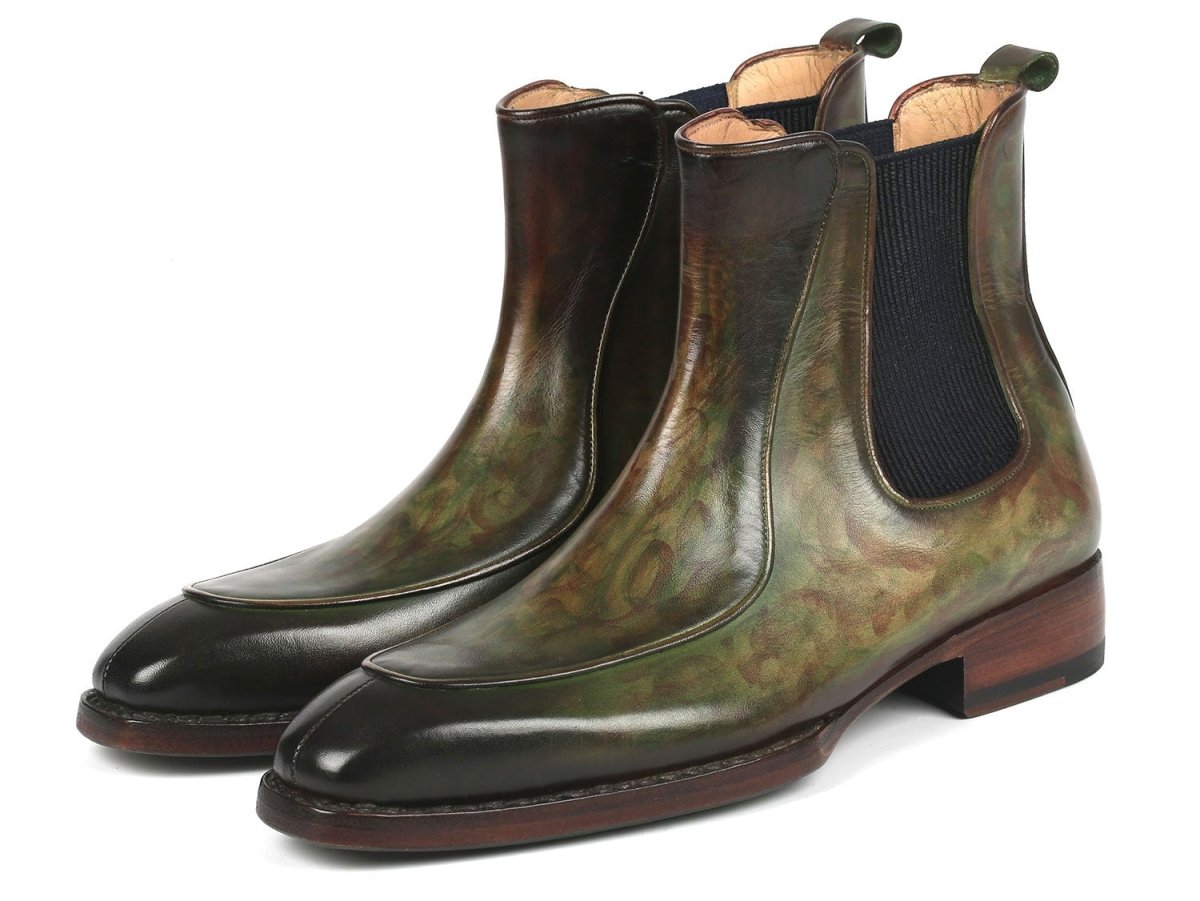 Paul Parkman Men's Green Handpainted Chelsea Boots Goodyear Welted (IDBT822GRN)