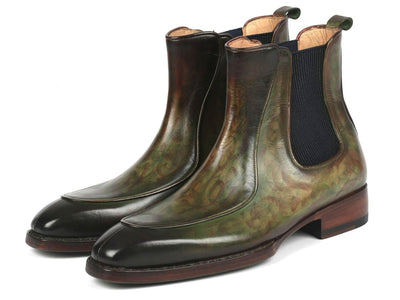 Paul Parkman Men's Green Handpainted Chelsea Boots Goodyear Welted (IDBT822GRN)
