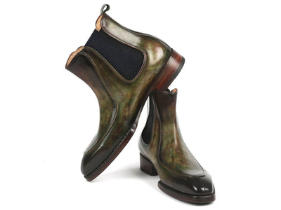 Paul Parkman Men's Green Handpainted Chelsea Boots Goodyear Welted (IDBT822GRN)
