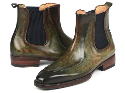 Paul Parkman Men's Green Handpainted Chelsea Boots Goodyear Welted (IDBT822GRN)