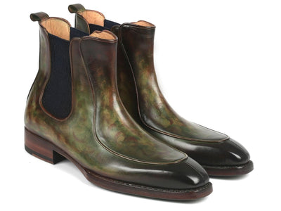 Paul Parkman Men's Green Handpainted Chelsea Boots Goodyear Welted (IDBT822GRN)